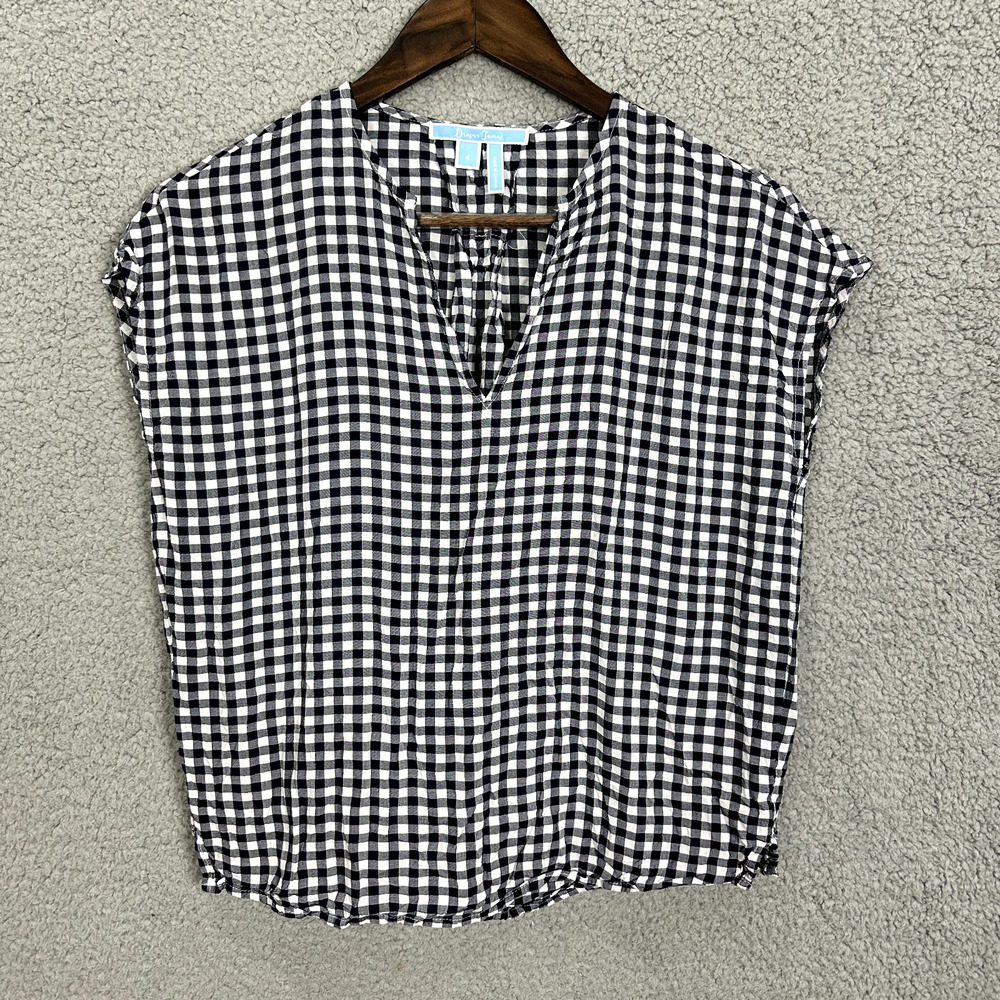 Draper James Gingham Plaid Top Womens 4 Blue Sleeveless Preppy Western Cottage